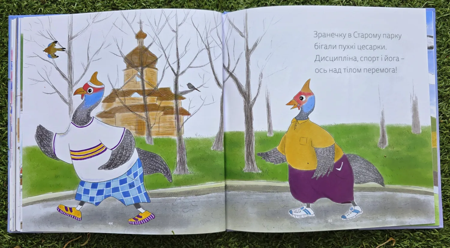 Розворот книжки: цесарки роблять зарядку в Старому парку